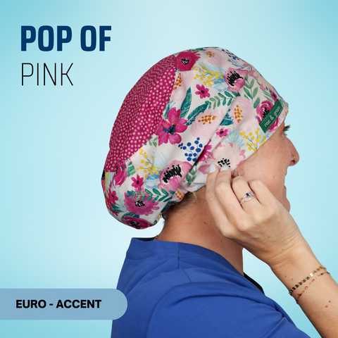 Pop Of Pink  - Scrub Cap - rae & grace - Euro - Accent Top