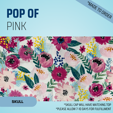 Pop Of Pink  - Scrub Cap - rae & grace - Skull Cap - Made to order Please allow 7-10 days for fulfillment.