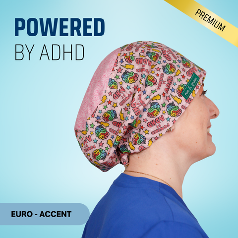 Powered By Adhd - Scrub Cap - rae & grace - Euro - Accent Top