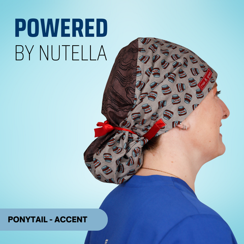 Powered By Nutella - Scrub Cap - rae & grace - Ponytail - Accent Top
