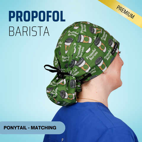 Propofol Barista - Scrub Cap - rae & grace - Ponytail - Matching Top