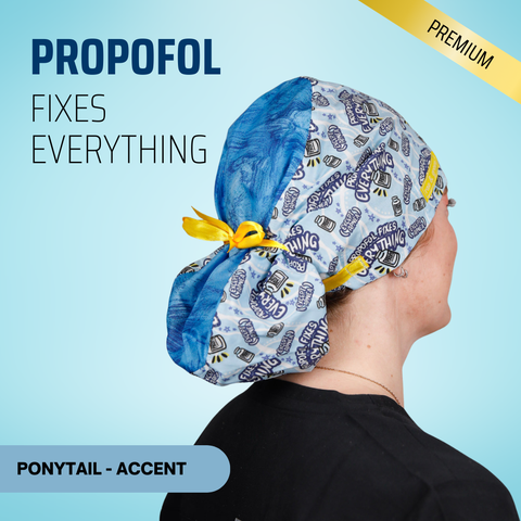 Propofol Fixes Everything - Scrub Cap - rae & grace - Ponytail - Accent Top