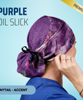 Purple Oil Slick - Scrub Cap - rae & grace - Ponytail - Accent Top