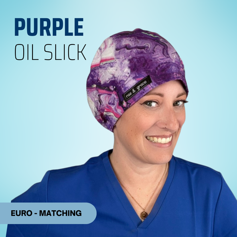 Purple Oil Slick - Scrub Cap - rae & grace - Euro - Matching Top