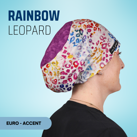 Rainbow Leopard - Scrub Cap - rae & grace - Euro - Accent Top