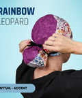 Rainbow Leopard - Scrub Cap - rae & grace - Ponytail - Accent Top