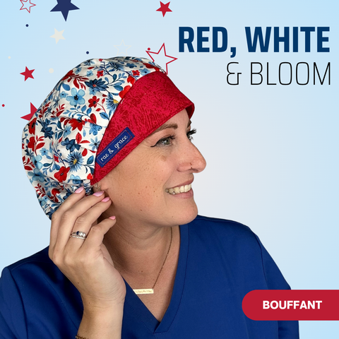 Red White & Bloom - Scrub Cap - rae & grace - Bouffant