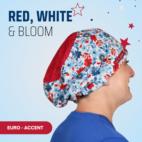 Red White & Bloom - Scrub Cap - rae & grace - Euro - Accent Top