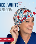 Red White & Bloom - Scrub Cap - rae & grace - Euro - Matching Top