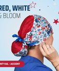 Red White & Bloom - Scrub Cap - rae & grace - Ponytail - Accent Top
