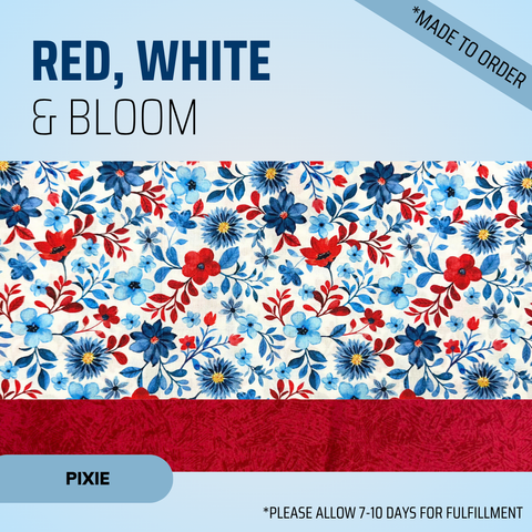 Red White & Bloom - Scrub Cap - rae & grace - Pixie - Made to order Please allow 7-10 days for fulfillment.