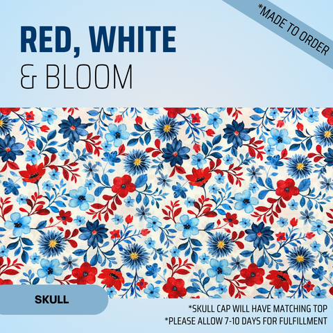Red White & Bloom - Scrub Cap - rae & grace - Skull Cap - Made to order Please allow 7-10 days for fulfillment.