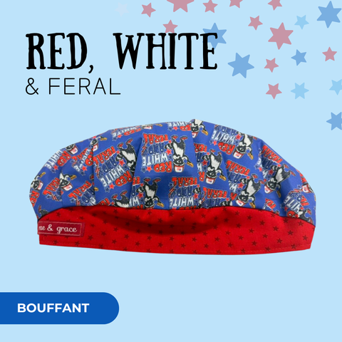 Red, White & Feral - Scrub Cap - rae & grace - Bouffant
