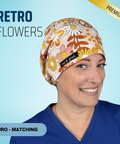 Retro Flowers - Scrub Cap - rae & grace - Euro - Matching Top
