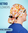Retro Flowers - Scrub Cap - rae & grace - Ponytail - Matching Top