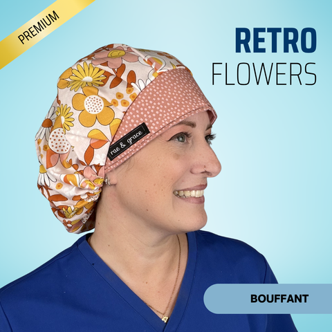 Retro Flowers - Scrub Cap - rae & grace - Bouffant