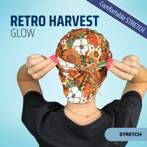 Retro Harvest Floral - Scrub Cap - rae & grace - Euro - Accent Top