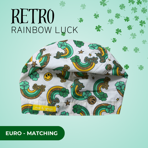 Retro Rainbow Luck - Scrub Cap - rae & grace - Euro - Matching Top