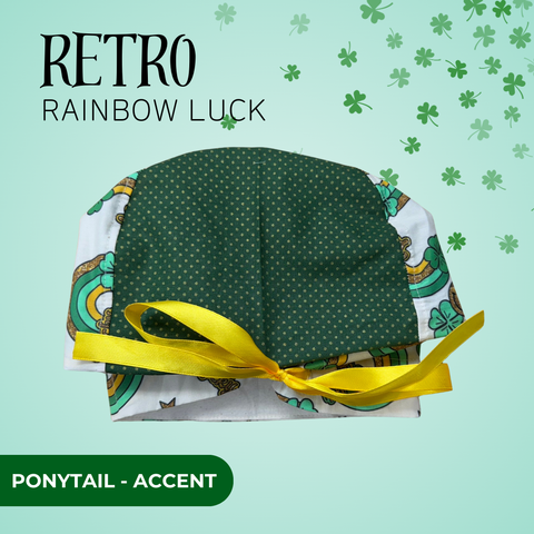 Retro Rainbow Luck - Scrub Cap - rae & grace - Ponytail - Accent Top