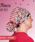 Roses Are Red - Scrub Cap - rae & grace - Ponytail - Accent Top