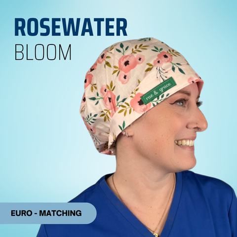 Rosewater Bloom - Scrub Cap - rae & grace - Euro - Matching Top
