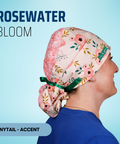 Rosewater Bloom - Scrub Cap - rae & grace - Ponytail - Accent Top