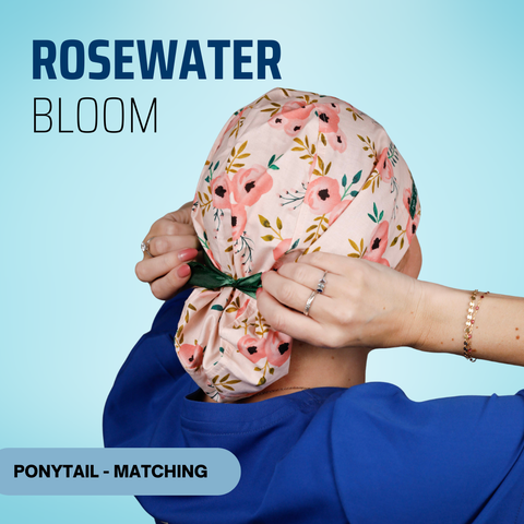 Rosewater Bloom - Scrub Cap - rae & grace - Ponytail - Matching Top