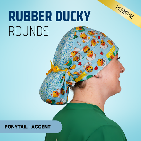 Rubber Ducky Rounds - Scrub Cap - rae & grace - Ponytail - Accent Top