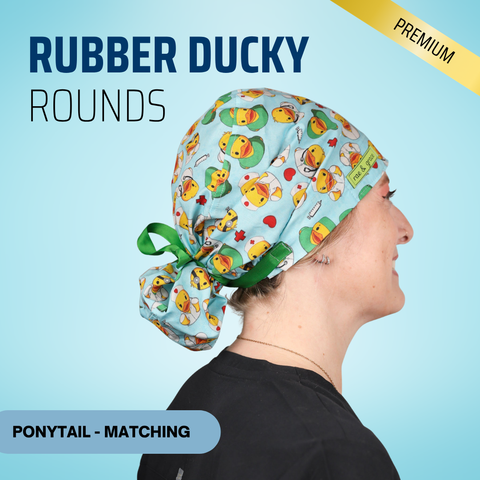 Rubber Ducky Rounds - Scrub Cap - rae & grace - Ponytail - Matching Top
