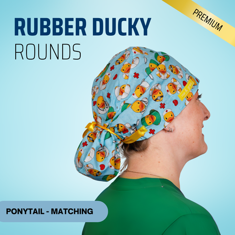 Rubber Ducky Rounds - Scrub Cap - rae & grace - Ponytail - Matching Top