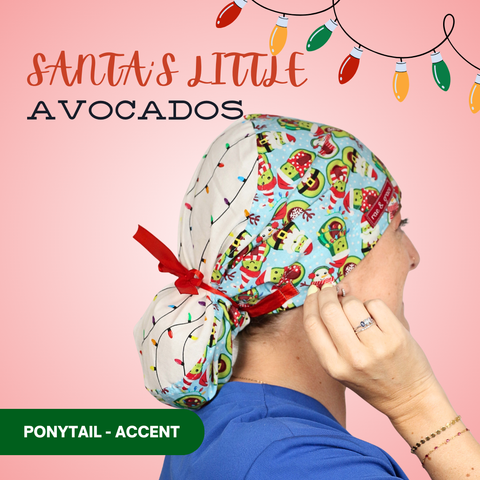 Santa’S Little Avocados - Scrub Cap - rae & grace - Ponytail - Accent Top
