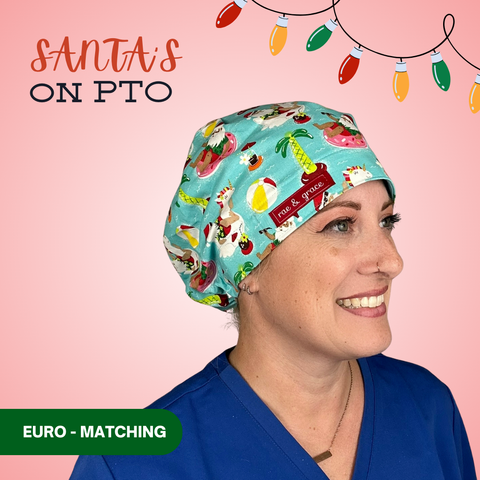 Santa’S On Pto  - Scrub Cap - rae & grace - Euro - Matching Top