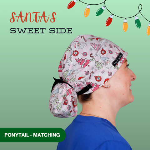 Santa’S Sweet Side  - Scrub Cap - rae & grace - Ponytail - Matching Top