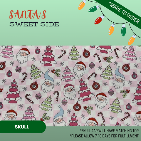 Santa’S Sweet Side  - Scrub Cap - rae & grace - Skull Cap - Made to order Please allow 7-10 days for fulfillment.