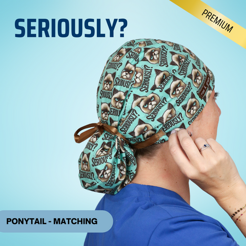 Seriously - Grumpy Cat - Scrub Cap - rae & grace - Ponytail - Matching Top