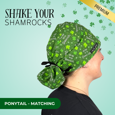 Sake Your Shamrocks - Scrub Cap - rae & grace - Ponytail - Matching Top