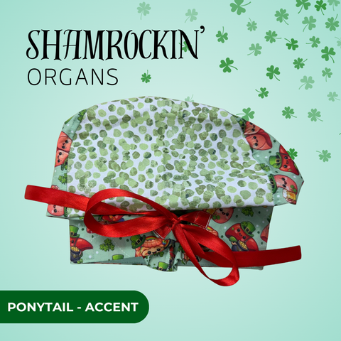 Shamrockin Organs - Scrub Cap - rae & grace - Ponytail - Accent Top
