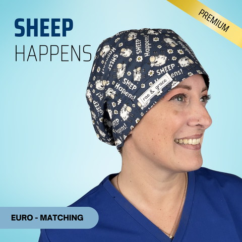 Sheep Happens - Scrub Cap - rae & grace - Euro - Matching Top