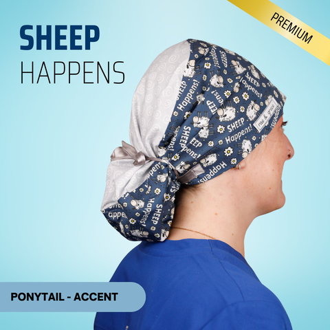 Sheep Happens - Scrub Cap - rae & grace - Ponytail - Accent Top