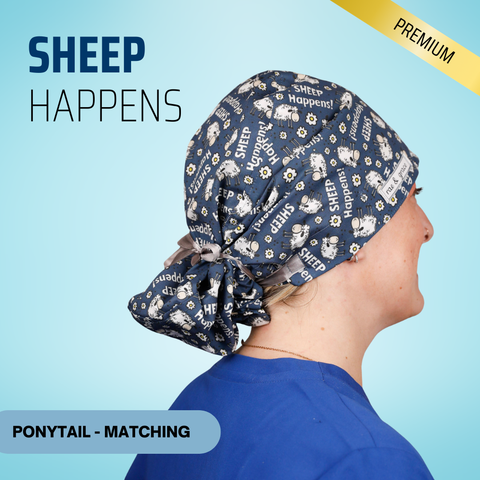 Sheep Happens - Scrub Cap - rae & grace - Ponytail - Matching Top