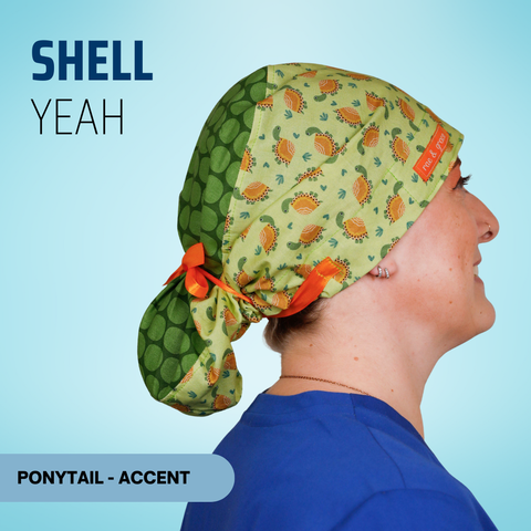 Shell Yeah - Scrub Cap - rae & grace - Ponytail - Accent Top