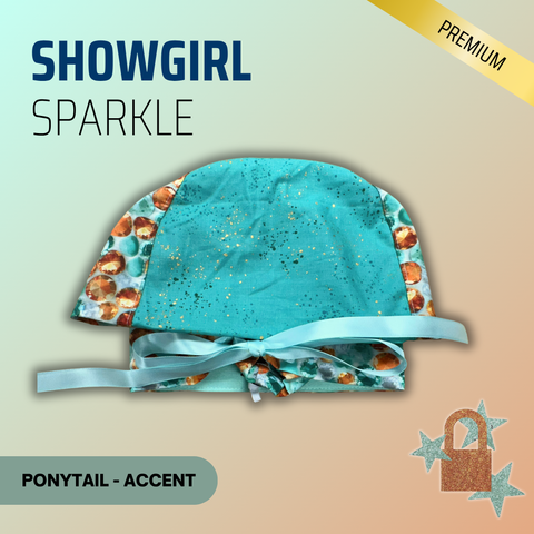 Showgirl Sparkle - Scrub Cap - rae & grace - Ponytail - Accent Top