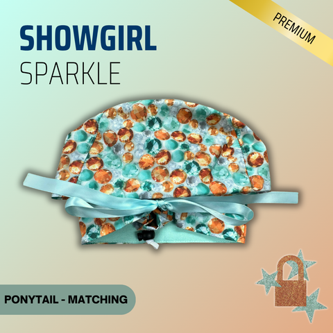 Showgirl Sparkle - Scrub Cap - rae & grace - Ponytail - Matching Top