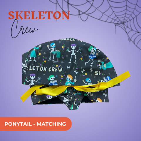Skeleton Crew - Scrub Cap - rae & grace - Ponytail - Matching Top