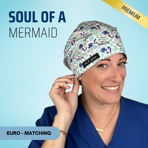 Soul Of A Mermaid - Scrub Cap - rae & grace - Euro - Matching Top
