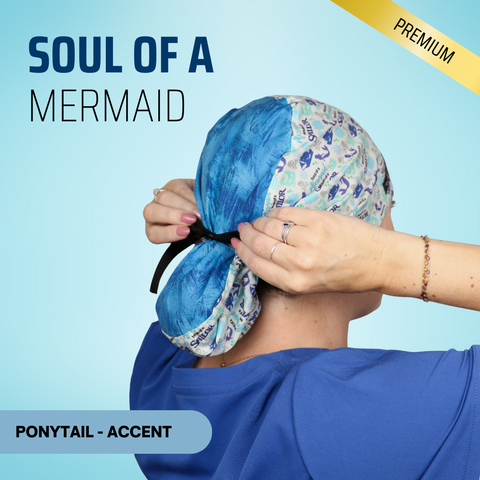 Soul Of A Mermaid - Scrub Cap - rae & grace - Ponytail - Accent Top