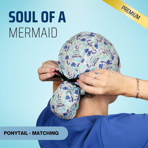 Soul Of A Mermaid - Scrub Cap - rae & grace - Ponytail - Matching Top