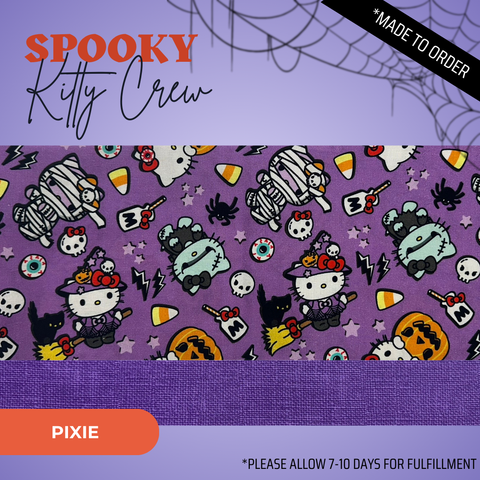 Spooky Kitty Crew  - Scrub Cap - rae & grace - Pixie - Made to order Please allow 7-10 days for fulfillment.