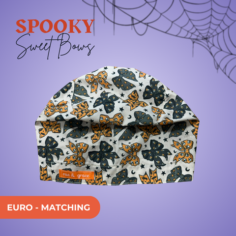 Spooky Sweet Bows - Scrub Cap - rae & grace - Euro - Matching Top