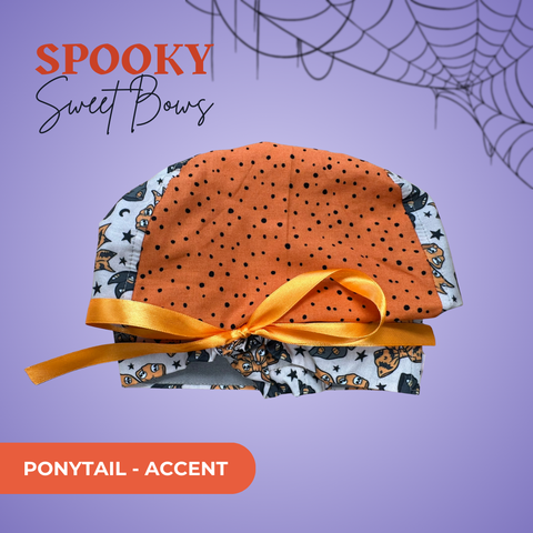 Spooky Sweet Bows - Scrub Cap - rae & grace - Ponytail - Accent Top